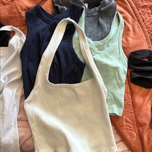 Wild Fable Ribbed Tank Top Set - White, Navy, Mint